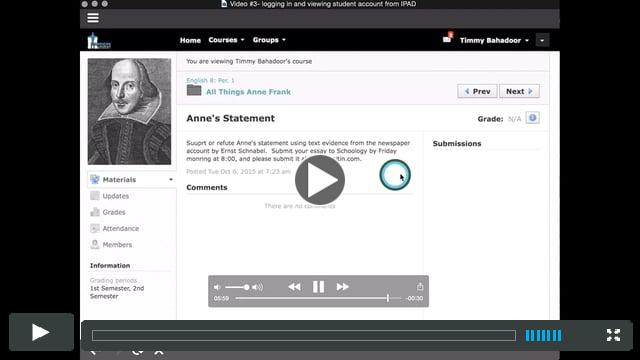 Schoology Parent Tutorial Video #3-Viewing student courses, grades and assignments from an iPad