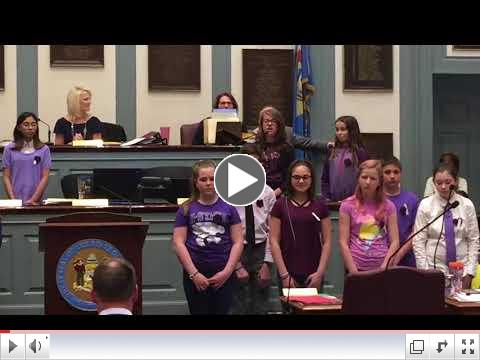 Dover Air Force Base Middle School's choir sings Song of Peace in the Delaware Senate as part of the April 2018 Month of the Military Child celebration.