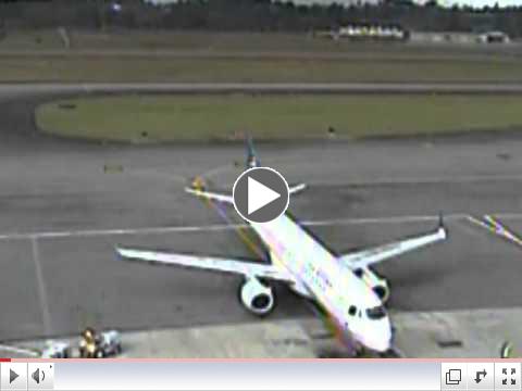 Copa Airlines Embraer 190 airplane lightning strike at the gate blowing off a hubcap
