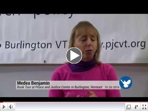 Medea Benjamin talks at the Peace & Justice Center