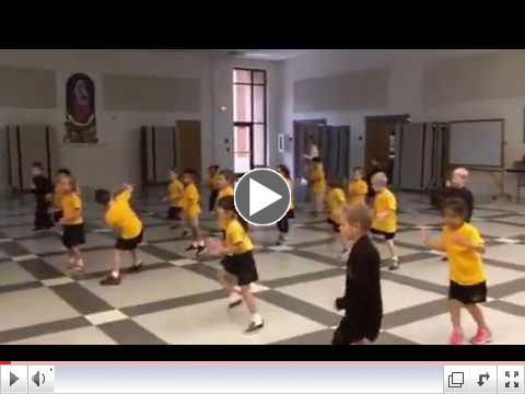 Kindergartners learn a FUN dance in PE!