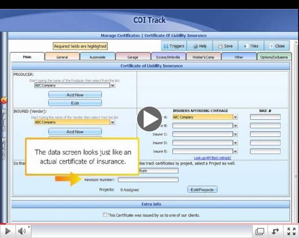 COI (Certificate of Insurance) Track