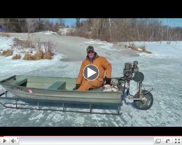 Viral video Ice Sled ice machine still works, old engine saw blade wheel reworked