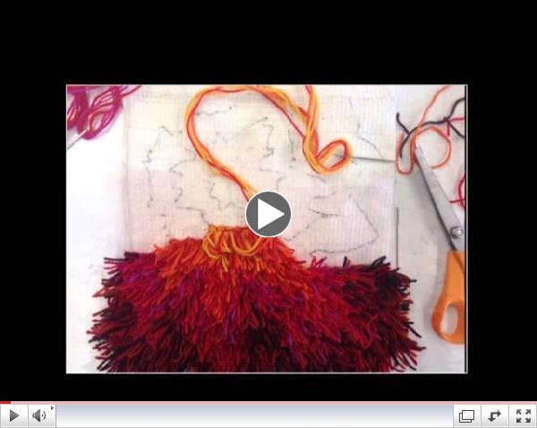 Showing the progress of knotting a 12X12 Rya Rug.