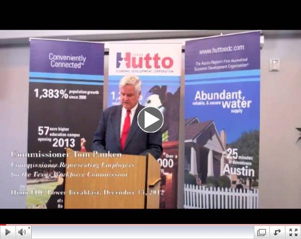Hutto Economic Development Corporation Dec. 13, 2012 Power Breakfast featuring Texas Workforce Commissioner Representing Employers Tom Pauken.