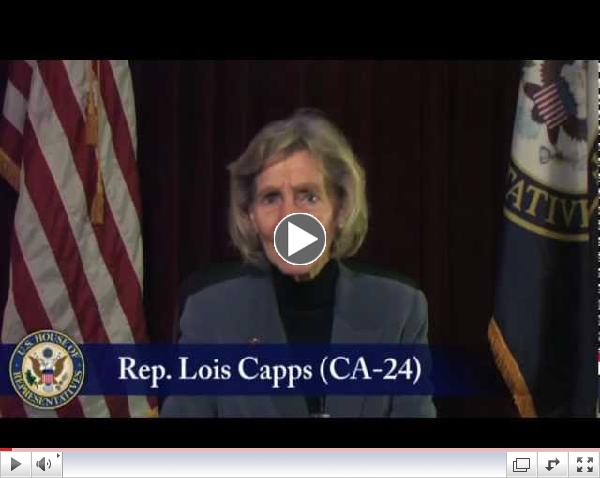 U.S. Representative Lois Capps, 2013 Tribute of Hope Award Acceptance Video Speech