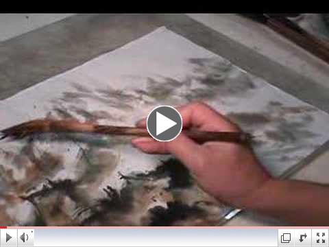 Sumi-e Landscape with Feather Brush-Henry Li
