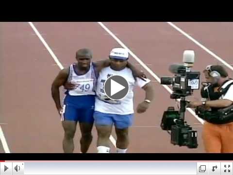 1992 DEREK REDMOND AND THE OLYMPIC SPIRIT (DAD HELPS HIM ACROSS THE FINISH LINE)