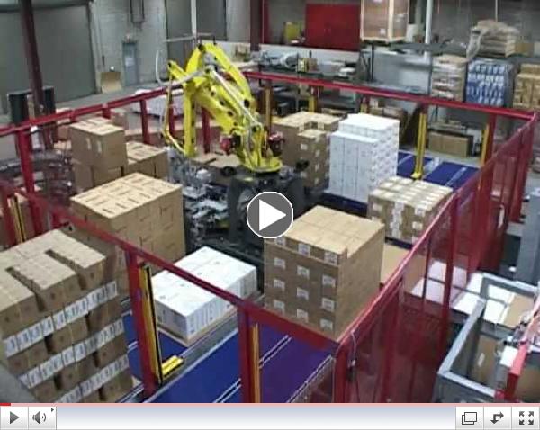 Two palletizers for 16 SKU system