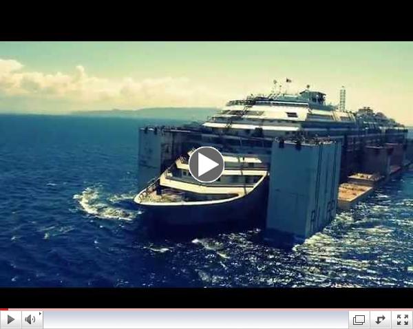 Aereal view of Costa Concordia removal in Isola del Giglio