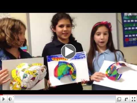 Third graders explaie their art projects. See all the projects on our Facebook page. 