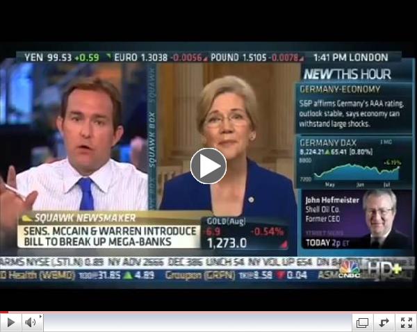 Elizabeth Warren ridicules Idiot Host on CNBC About Glass Steagell on CNBC