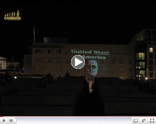 United Stasi of America Lightart Protest Projection U.S. embassy in Berlin