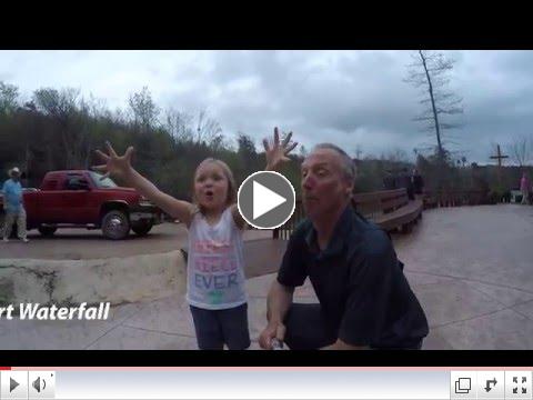 Tinsley explains just how huge the waterfall is at Smith Lake RV & Cabin Resort 